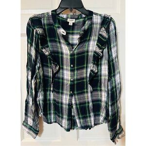 J.Crew Navy and Green Plaid Shirt